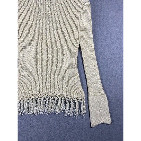 Marco G Sweater Womens Large Beige Fringe Macrame Mock Turtleneck Pullover Boho - Picture 11 of 16